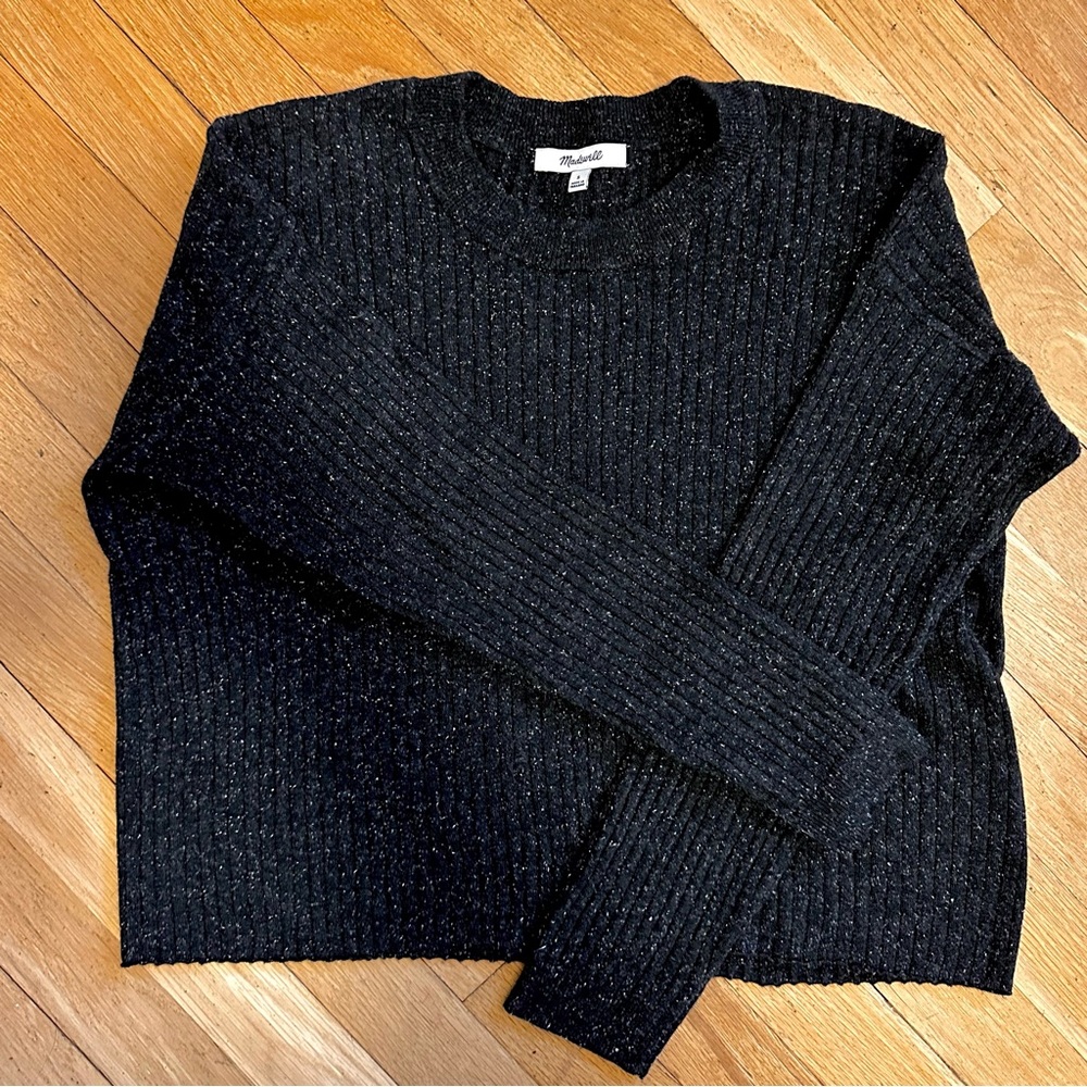 Madewell Donegal Lawson Crop Pullover Sweater Size Small, True Black